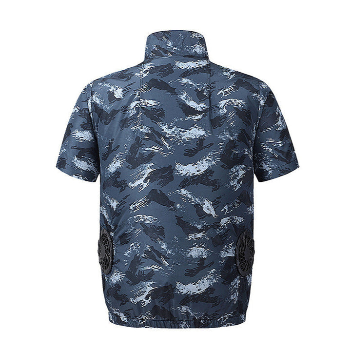 Herren nan leichte kurzärmelige Freizeitjacke mit Stehkragen, Reißverschluss und Brusttaschen Drune