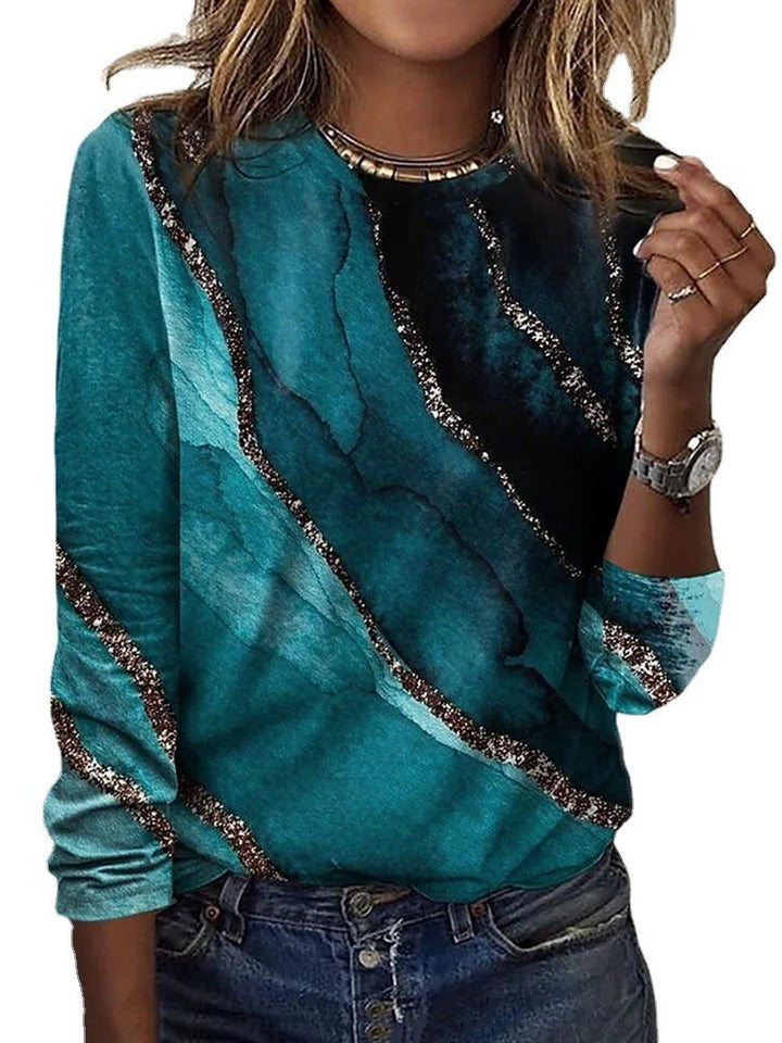 Damen Langärmeliges Oversize-Sweatshirt mit abstraktem Aquarell-Mosaikprint Drune
