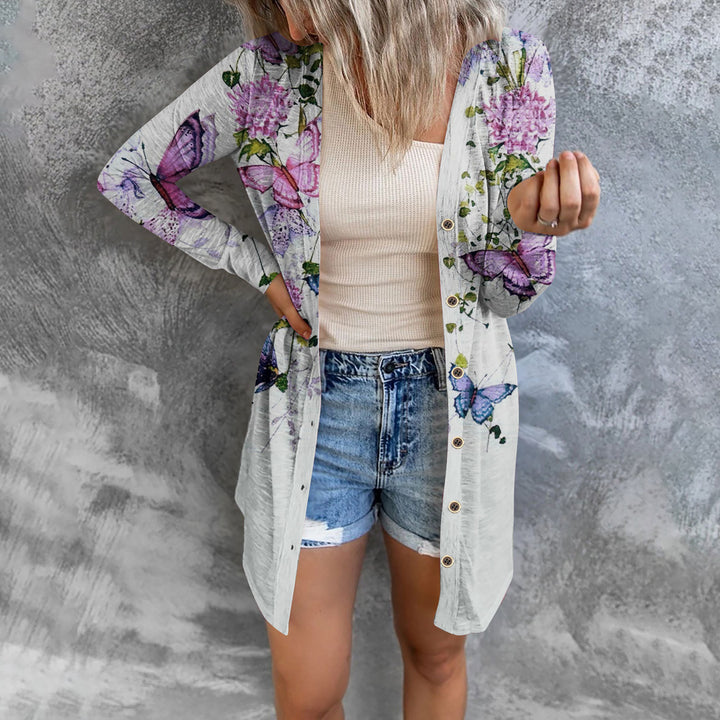 Damen längerer Blusenjacke mit floralem Muster Drune