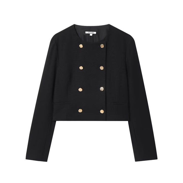 Damen Kurzer Doppelreihiger Blazer mit Rundhals und Zierknöpfen Drune