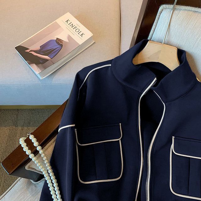 Damen Modische Cropped-Jacke mit Taschen Drune