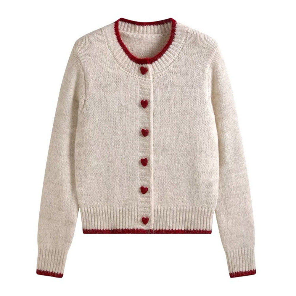 Damen kuschelige Strickjacke mit Herzknöpfen und raffinierter Ärmelgestaltung Drune