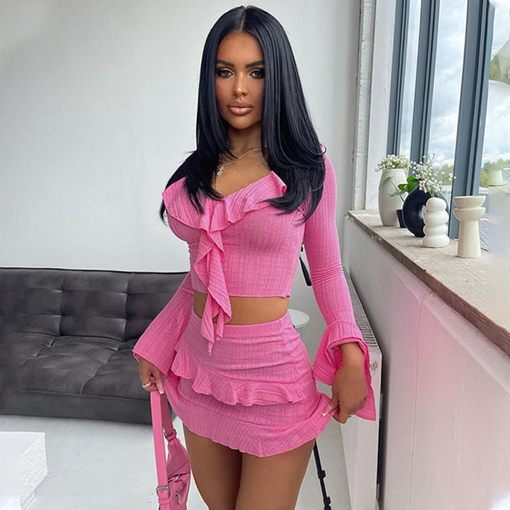Damen Verspieltes Rüschenset mit cropped Oberteil und Minirock Drune