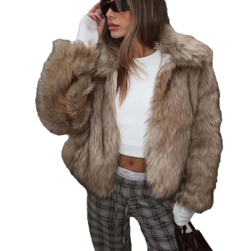 Damen Kunstpelzjacke mit luxuriösem Schnitt und voluminösen Ärmeln Drune