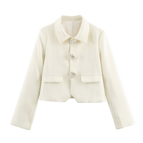 Damen Cropped-Blazer mit floralen Zierknöpfen und Pattentaschen Drune