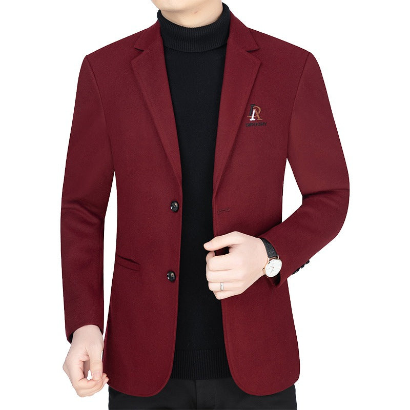 Herren Slim-Fit Wollmix-Sakko mit Revers und Brustlogo Drune