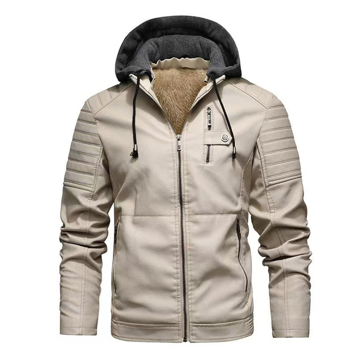 Herren Lederjacke mit abnehmbarer Kapuze Drune