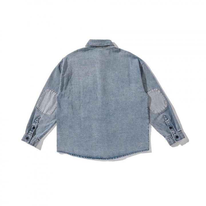 Unisex Kastenförmige Oversized Denim Hemdjacke mit Brusttasche und verwaschener Optik Drune