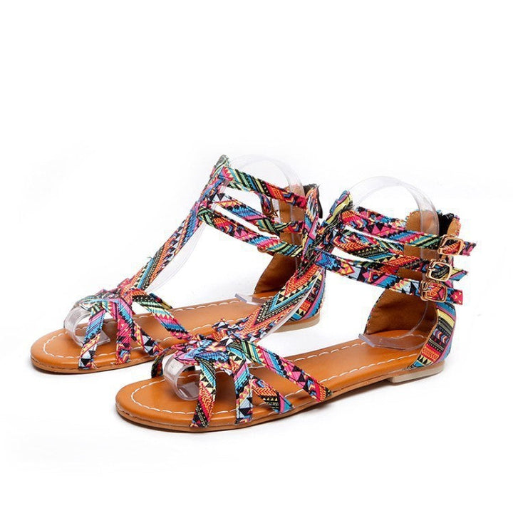 Damen verstellbare Freizeit-Sandalen mit buntem Design und komfortablem Fußbett Drune