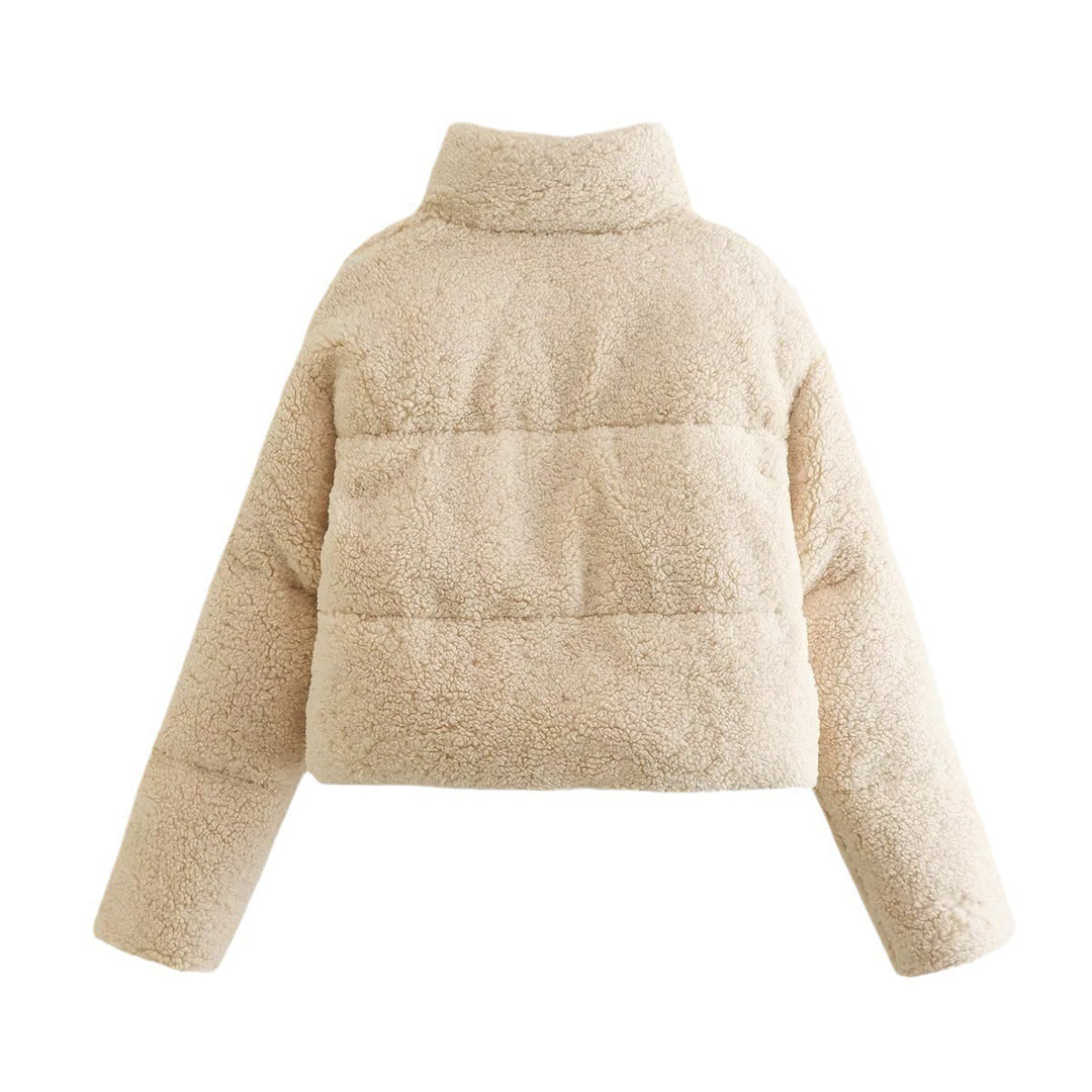 Damen kuschelige cropped Teddyjacke mit hohem Kragen und seitlichen Taschen Drune