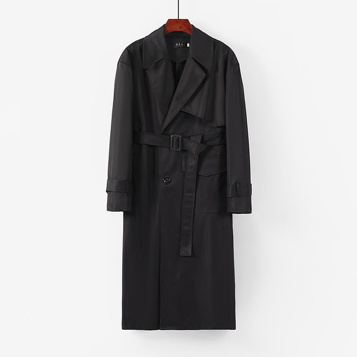 Damen Langer taillierter Trenchcoat mit Bindegürtel und weitem Schalkragen Drune