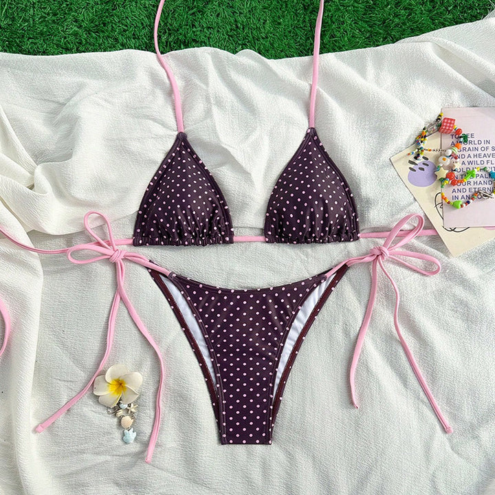 Damen Triangel-Bikini mit verspieltem Punktenmuster und verstellbarem Bund Drune