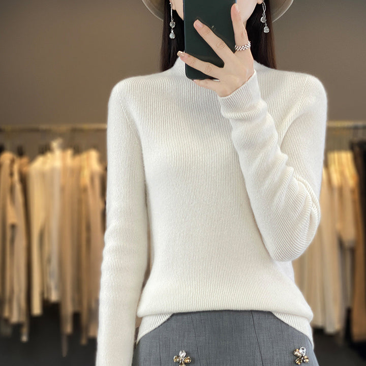 Damen Premium-Feinstrick-Mockneckpullover mit extra langen Ärmelabschlüssen und feiner Rippenstruktur Drune