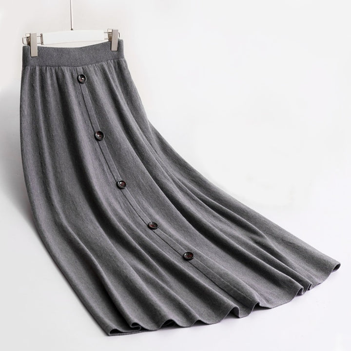Damen Langer Faltenrock mit Knopfdetails Drune