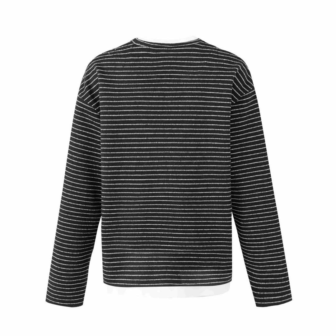 Damen Gestreiftes Langarm-Henley-Shirt mit Knopfleiste und Lagenlook Drune
