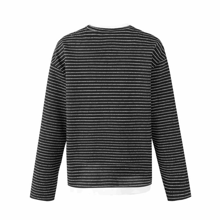 Damen Gestreiftes Langarm-Henley-Shirt mit Knopfleiste und Lagenlook Drune