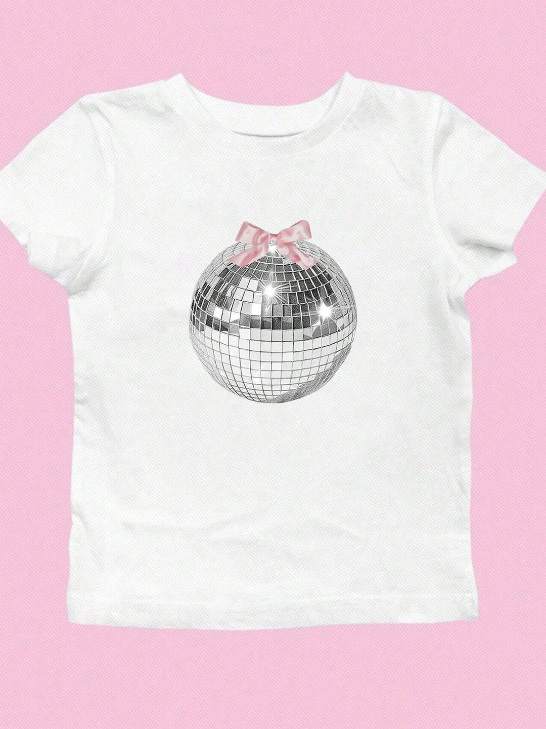 Damen T-Shirt mit funkelndem Discokugel-Motiv und zeitgemäßem Schleifendetail Drune