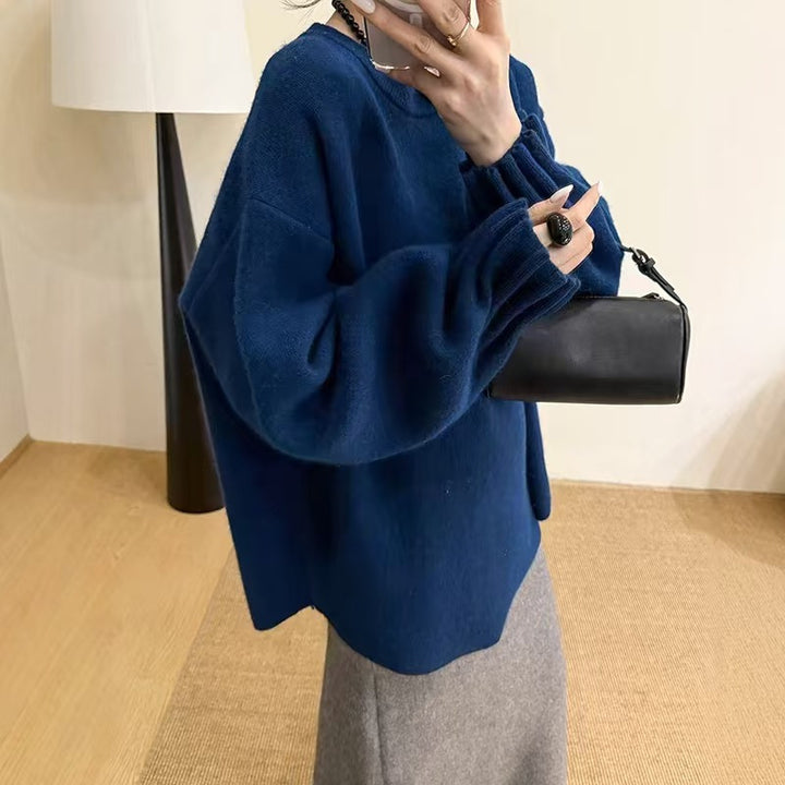 Damen lässiger Pullover mit strukturiertem Ärmel-Wickeldesign Drune