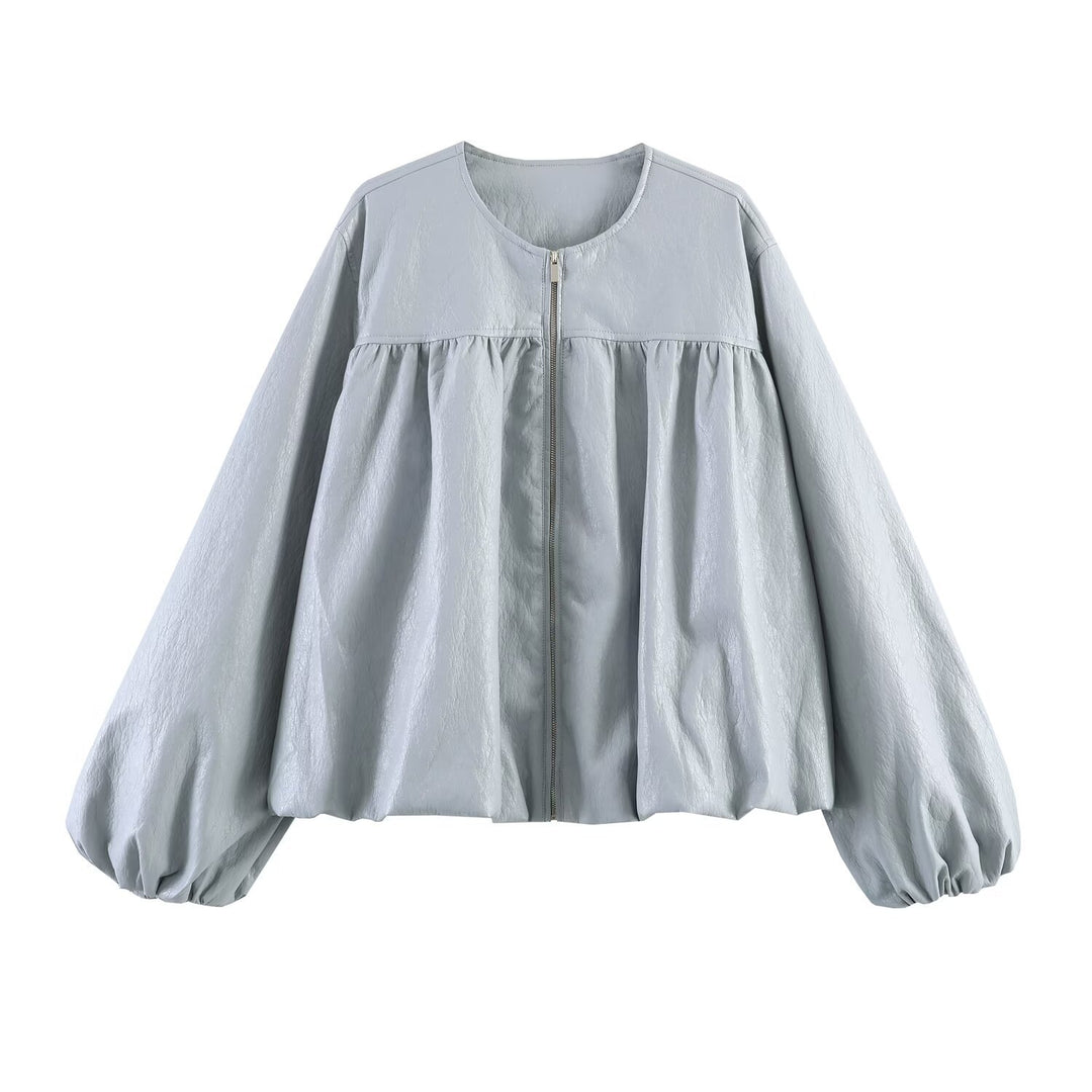 Damen Oversize-Jacke mit Ballonärmeln, Reißverschluss und geraffter Passe Drune