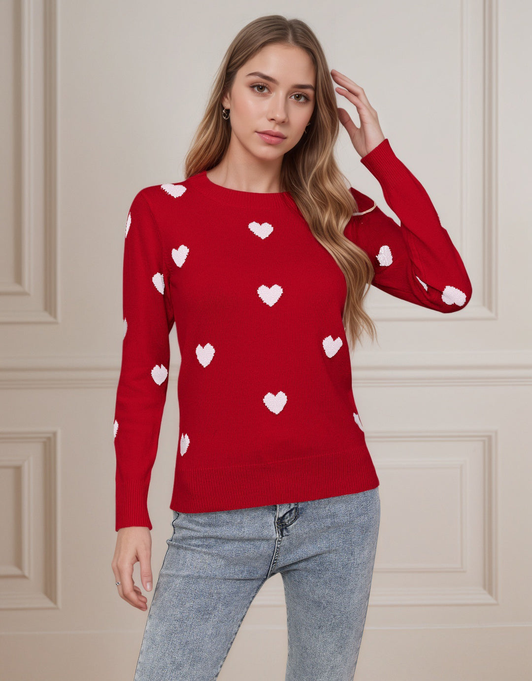 Damen Strickpullover mit Herz-Design und feiner Struktur Drune