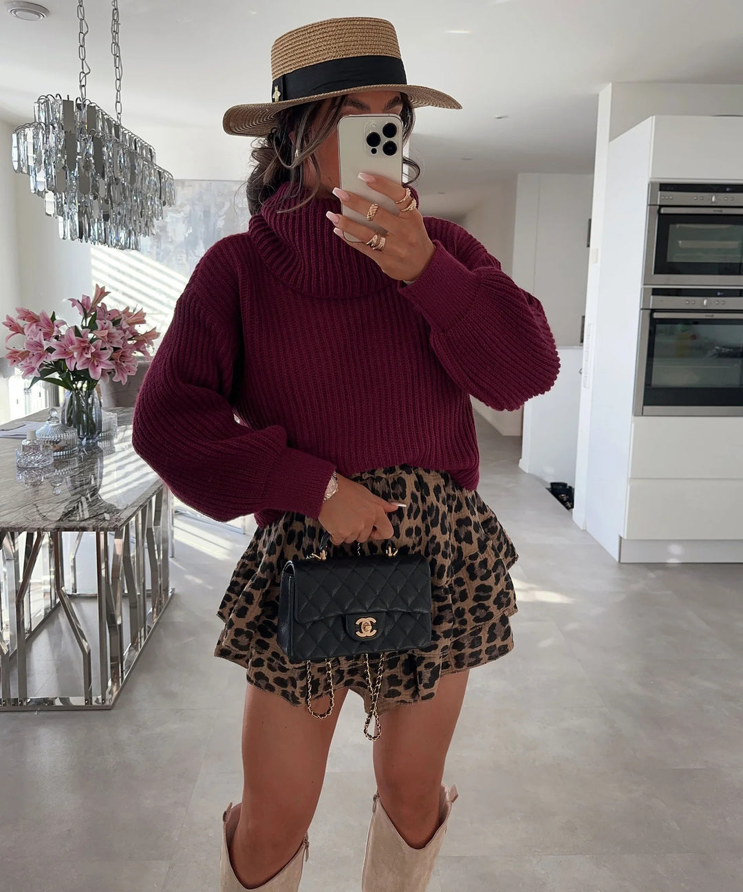 Damen Grobstrickpullover mit hohem Kragen und weit geschnittenen Ärmeln Drune