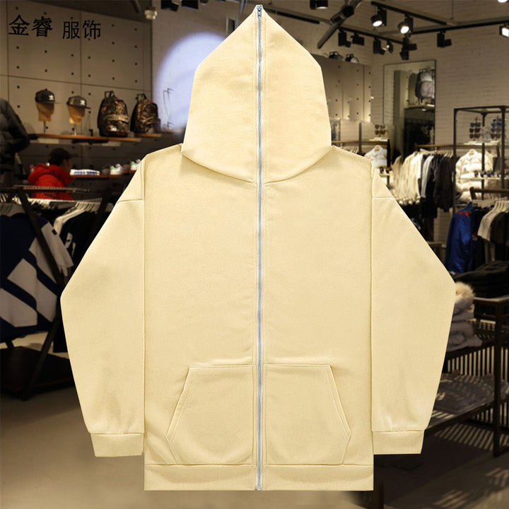 Unisex Zip-Hoodie mit durchgehendem Reißverschluss bis in spitze Kapuze, Kängurutasche und gerippten Bündchen Drune