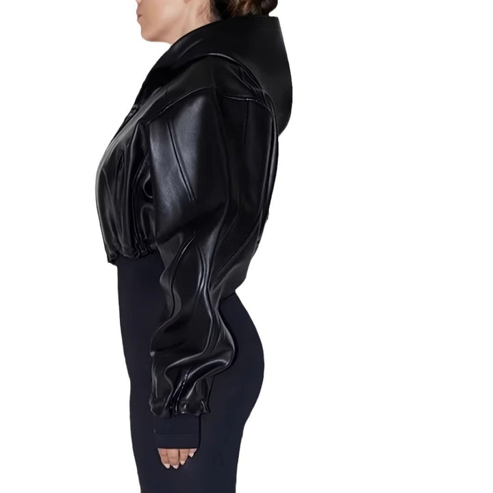 Damen Modische cropped Kunstlederjacke Drune