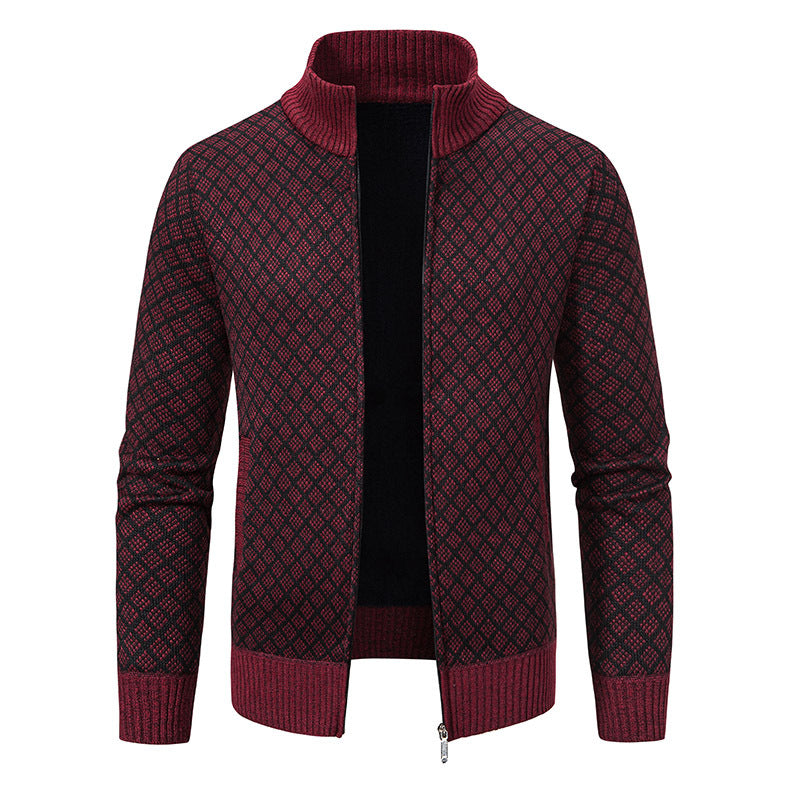 Herren Gemusterte Strickjacke mit Stehkragen und durchgehendem Reißverschluss Drune