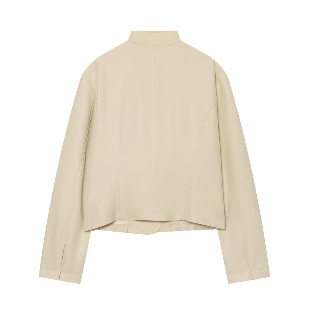 Damen Asymmetrische Kurzjacke mit Stehkragen und taillierten Nähten Drune