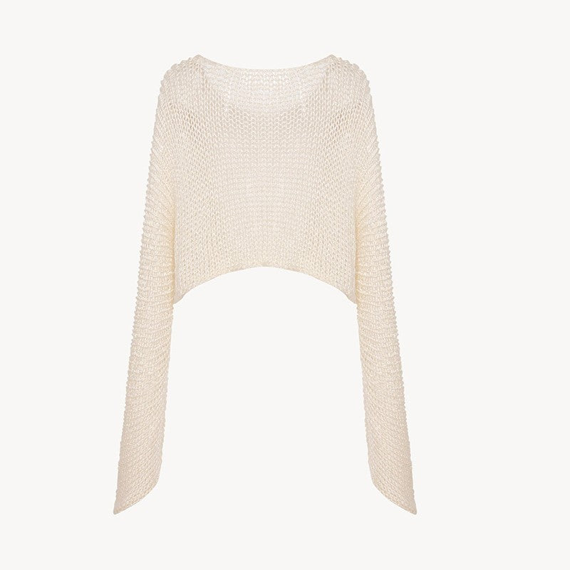 Damen lässiger Cropped-Strickpullover mit weitem Schnitt Drune