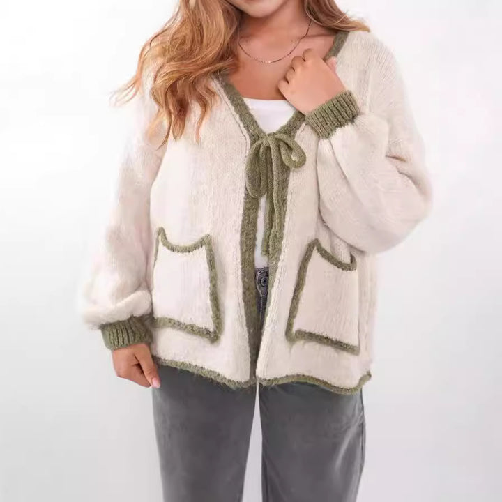 Damen lässige Strickjacke mit verspieltem Kordelzug und eleganten Taschen Drune