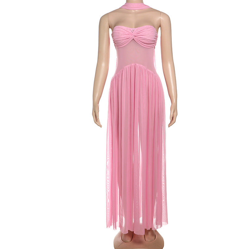 Damen Elegantes Maxikleid mit fließendem Schnitt und raffinierten Trägerdetails Drune