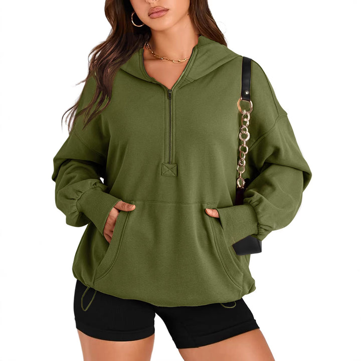 Damen Oversize-Halbzip-Hoodie mit Tunnelzug und Kängurutasche Drune