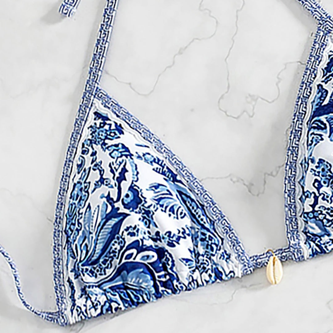 Damen Triangel-Bikini mit verspieltem Floral-Design und Bindebändern Drune
