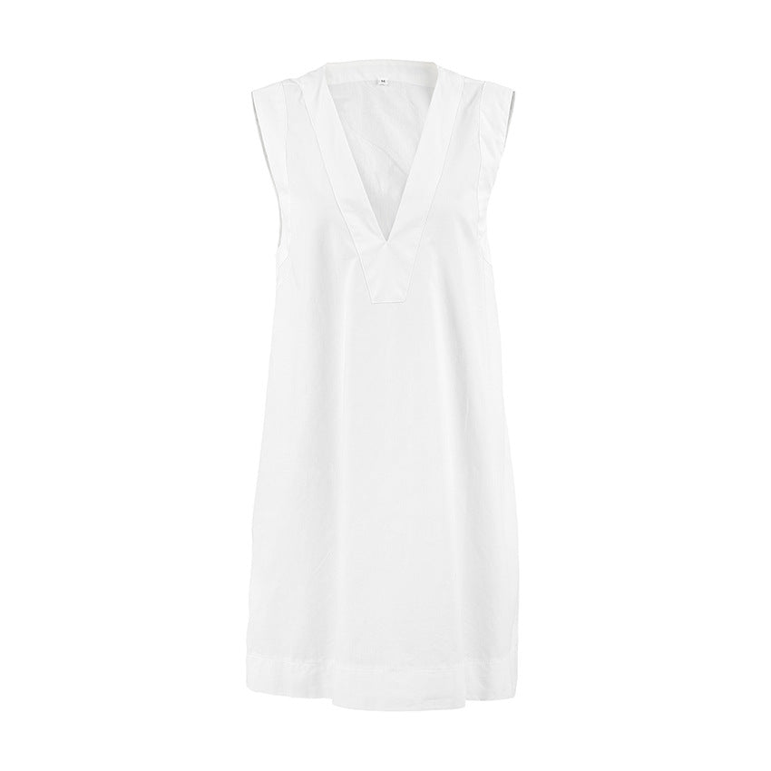 Damen Leichter Leinen-Kleid mit V-Ausschnitt Drune