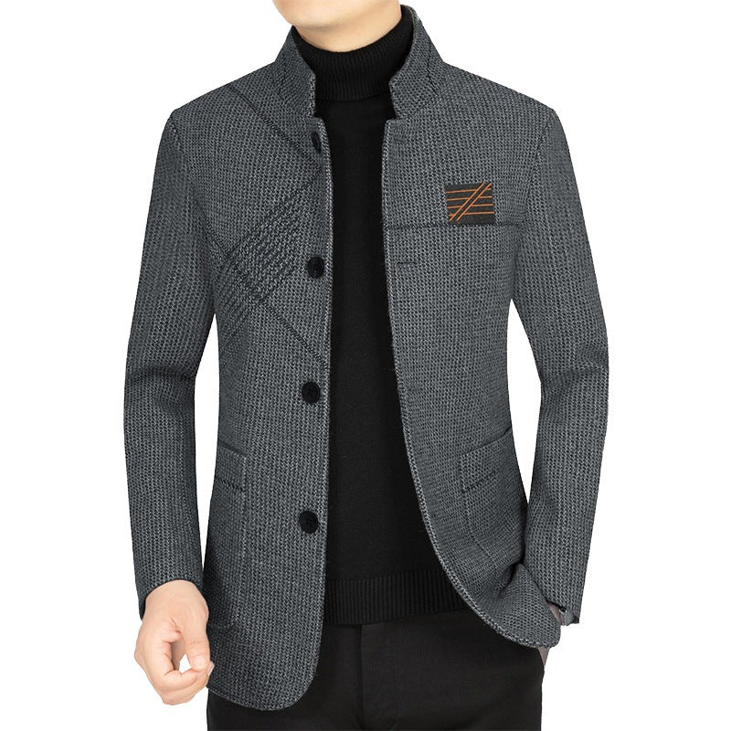 Herren Strick-Sakko mit Rippärmel, Stehkragen und aufgesetzten Taschen Drune