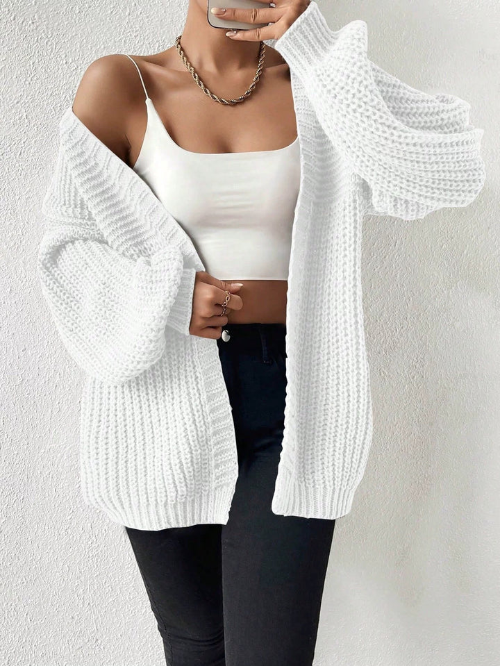 Damen nan Oversize-Strickcardigan mit grobem Waffelstrick, offener Front und voluminösen Ballonärmeln Drune