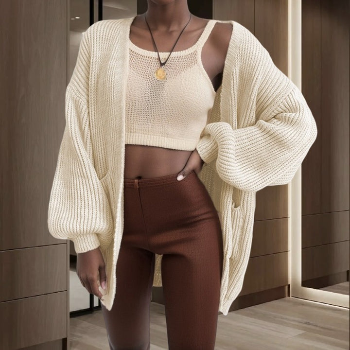 Damen Grobstrick Cardigan mit weiten Ärmeln und praktischen Taschen Drune