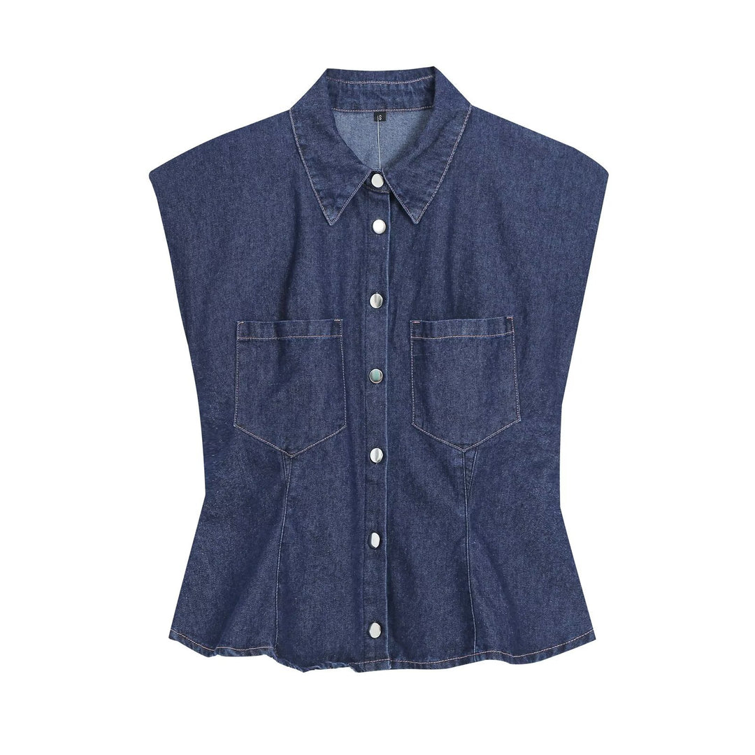 Damen Tailliertes Denim‑Set mit ärmelloser Hemdbluse und weitem High‑Waist‑Hose Drune