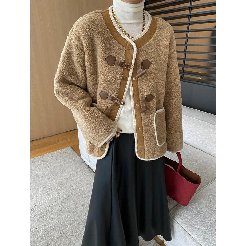 Damen kuschelige Fleecejacke mit dekorativen Knöpfen und elegantem Schnitt Drune