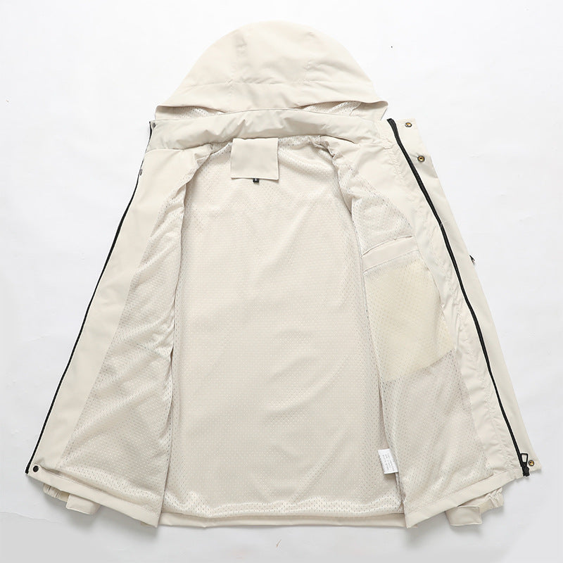 Herren nan wasserdichte Outdoorjacke mit Kapuze, multifunktionalen Taschen und atmungsaktivem Meshfutter Drune