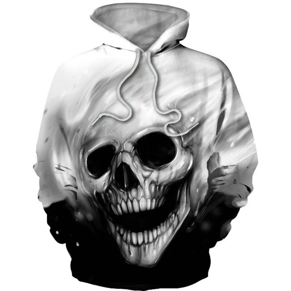 Herren Kapuzenpullover mit leuchtendem Flammenschädel-Print Drune