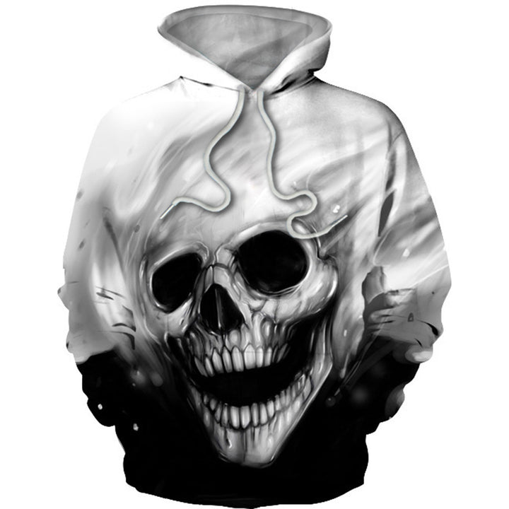 Herren Kapuzenpullover mit leuchtendem Flammenschädel-Print Drune