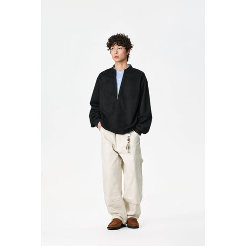 Unisex Oversize-Sweatshirt mit tiefem V-Ausschnitt und eingenähtem Hemdkragen-Einsatz Drune