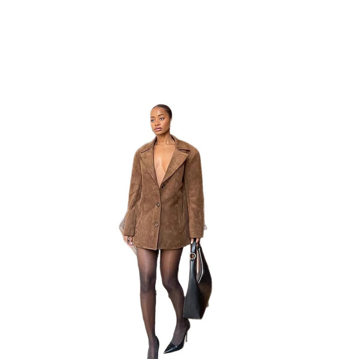 Damen Designer-Sakko mit tiefem V-Ausschnitt und modernen Details Drune