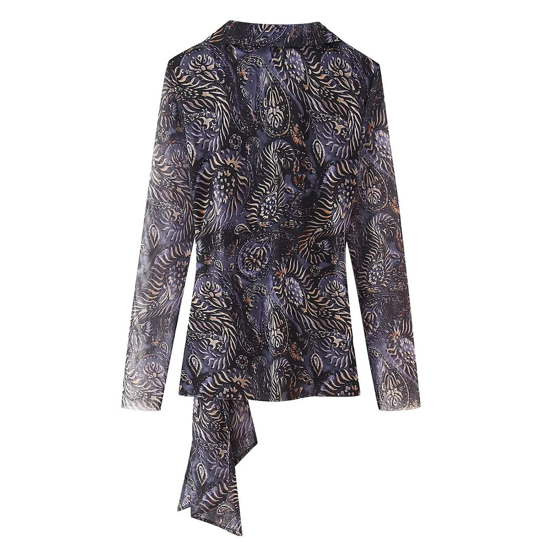 Damen nan drapiertes Wickelchiffon-Blusentop mit Hemdkragen und langen Bindeschleifen Drune