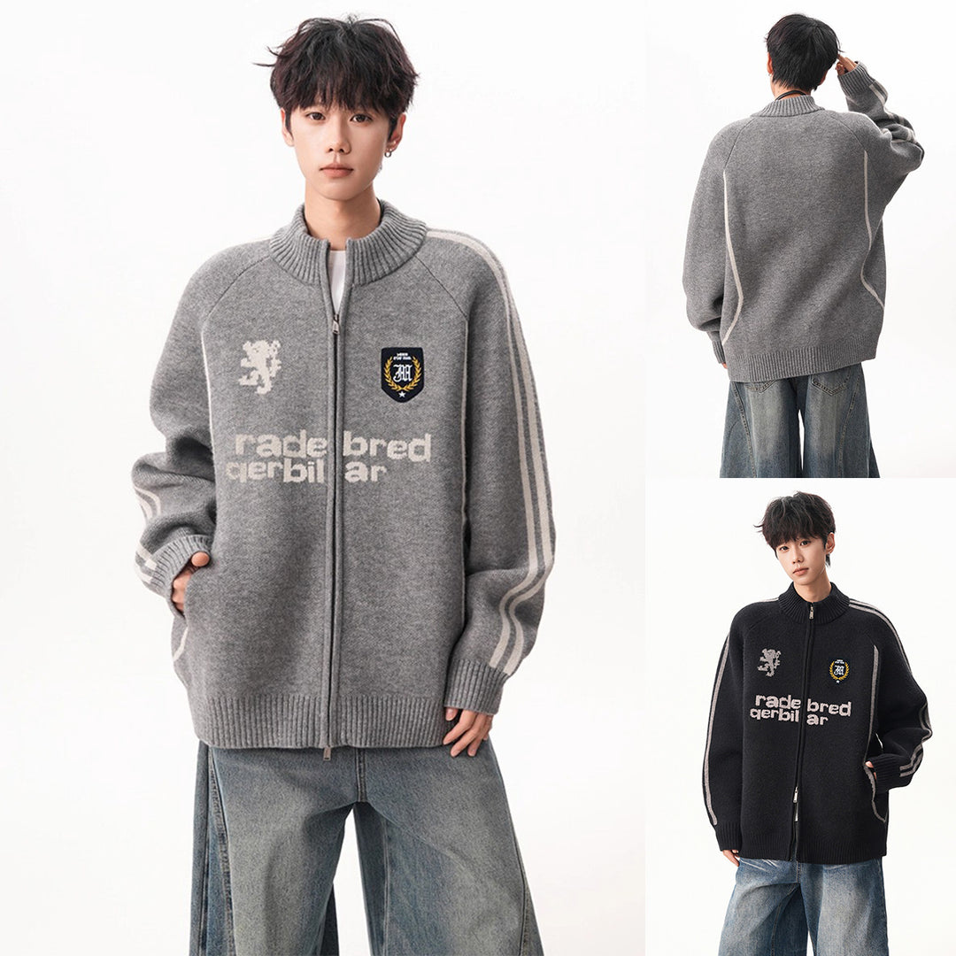Herren Modische Strickjacke mit hochschließendem Kragen Drune