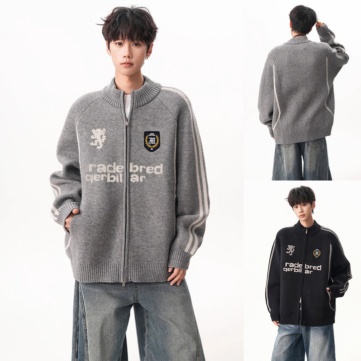 Herren Modische Strickjacke mit hochschließendem Kragen Drune