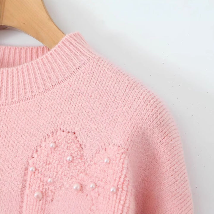 Damen Gemütlicher Strickpullover mit Herzmotiven Drune
