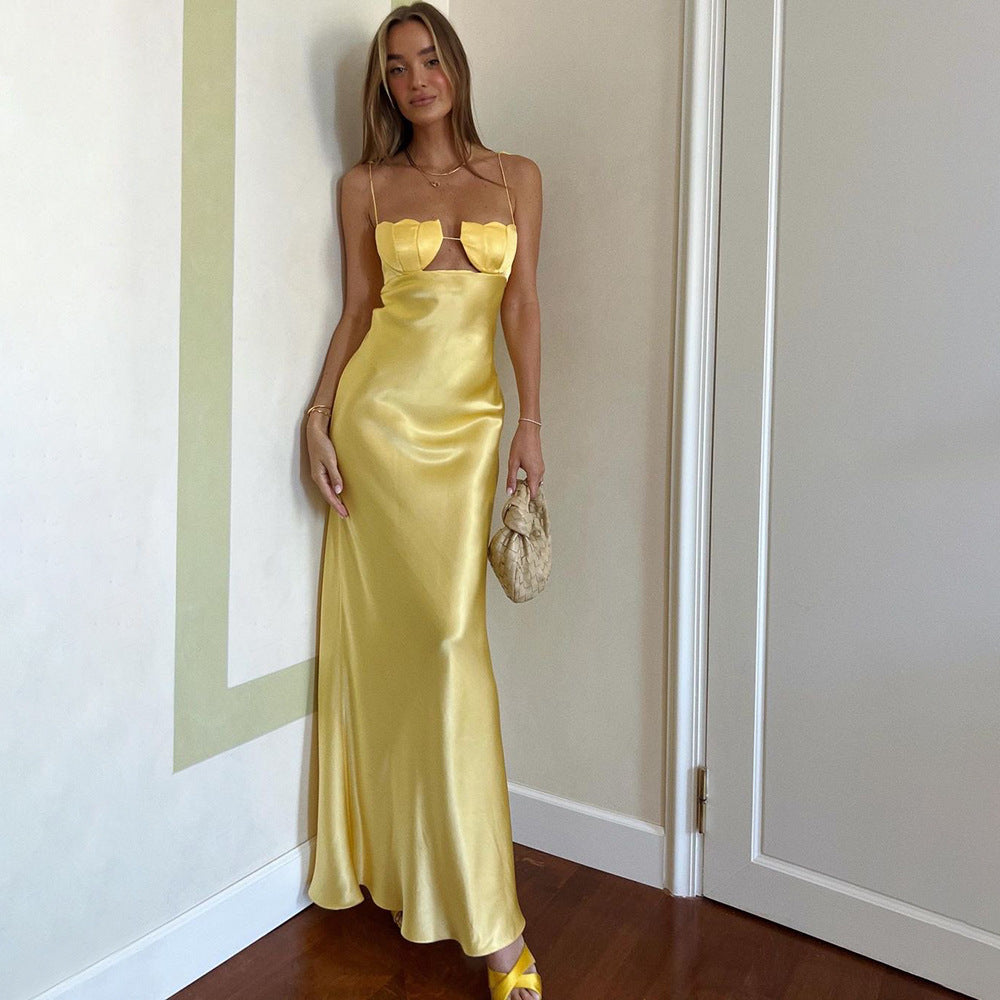 Damen Maxikleid mit abnehmbaren Trägern und herzförmigem Dekolleté Drune